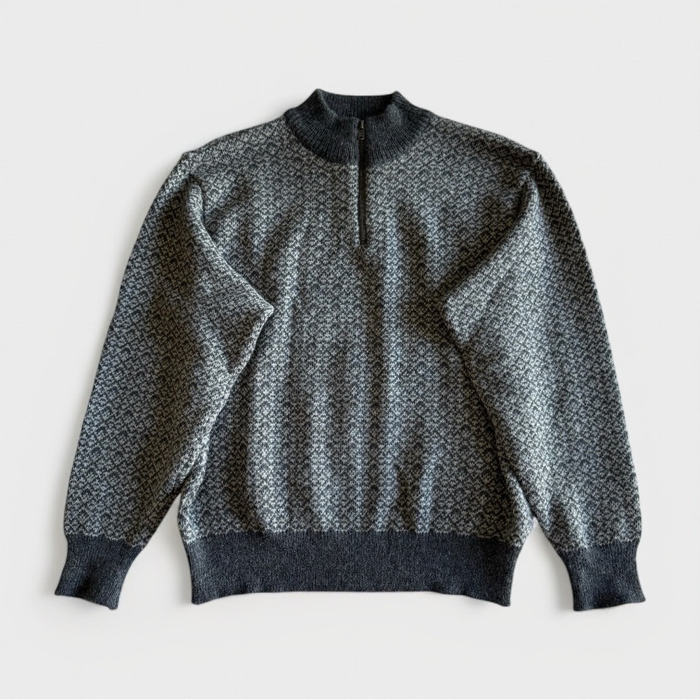 America's Alpaca - Superfine Alpaca Geometric Pattern Quarter-Zip Sweater - Gray